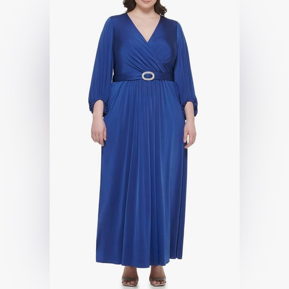 Eliza J Women's Blue Gown Style Social Knit Long Sleeve Vneck Dress Size 20W - Picture 1 of 11